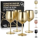 Oak & Steel - 4 Elegantes Copas De Vino De Acero Inoxidable Dorado, 540ml - Juego De Regalo De Copas De Vino Irrompibles, Para Bar En Casa, Bodas, Aniversarios, Cumpleaños