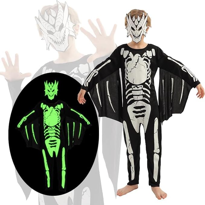 LEGQYJK Costume di Scheletro per Bambini, Costume di Halloweens per Bambini, Halloweens Decorazione Scheletro, Scheletro...