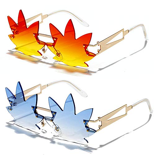 Image of Vintage Punk Sunglasses Men Women 2020 Fashion Colorful Rimless Leaf-shaped Sun Glasses