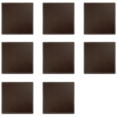 Globellapro Brown Faux Leather Square Drink Coasters Set of 8, 10cm*10cm, Cafe Bar Coaster Mats
