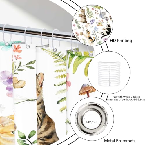 Rideau de douche chat imperméable 240x180 cm en textile polyester lavable avec crochets - 7