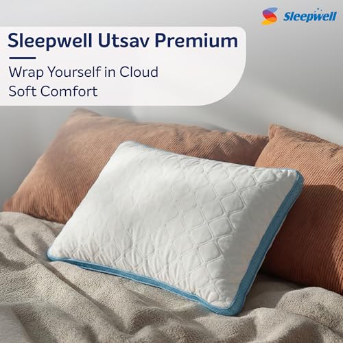 Image of Sleepwell Utsav Premium Pillow | Recycled Microfibre | Neck Support | Micro-Fibre Comfort | Medium Soft Feel | Lightweight & Breathable | Long Lasting Fill | Machine Wash | 24 x 16 Inches | Pack of 1