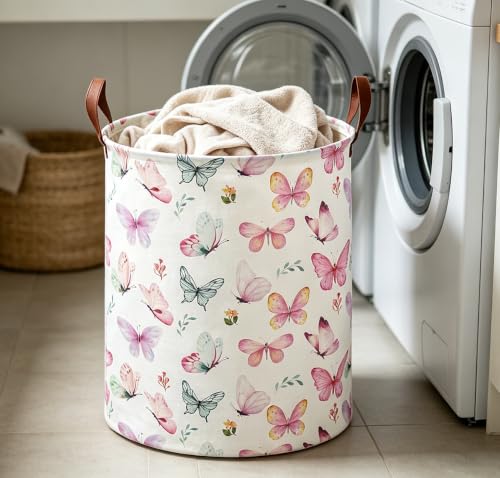 Image of 19.7 inch Laundry Basket,Waterproof Toys Storage Bin,Collapsible Clothes Hamper(Pink Butterfly)