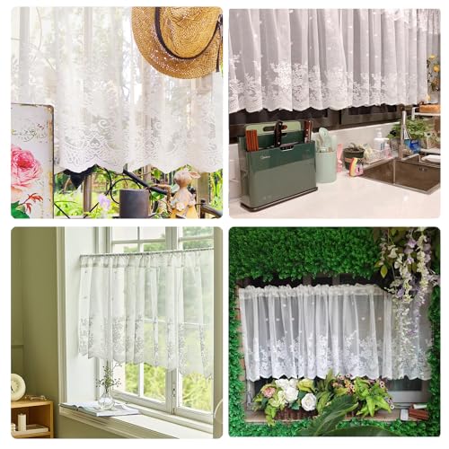 Molaxhome 23 White Lace Valances For Windows 51X16Inch, Lace Floral Embroidered Semi Sheer Curtain thumb #1