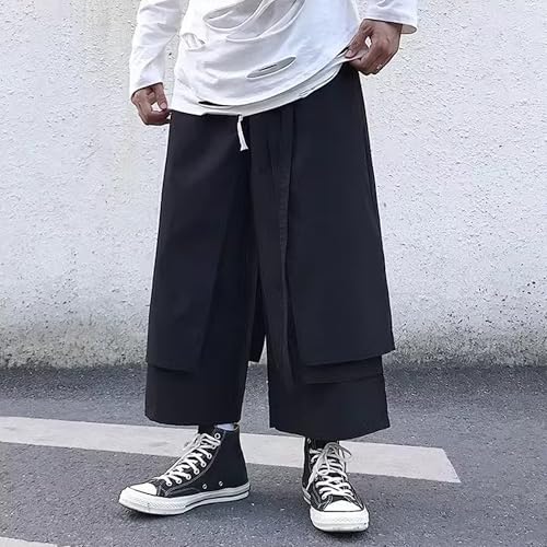 Black Wide-Leg Samurai Cargo Pants Japanese High Street Pants Hip Hop Casual Pants Streetwear Capri Pants Culottes4