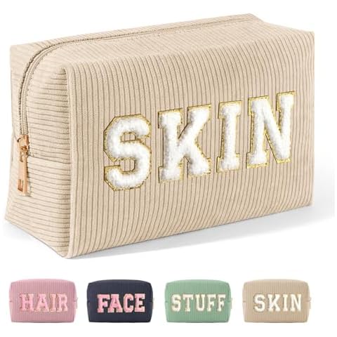 MAGEFY Chenille Letter Makeup Bag with Pockets Cover