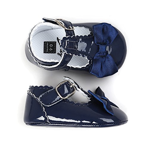 Infant Girls Soft Sole Bowknot Princess Wedding Dress Mary Jane 𝗙lats Newborn Light Baby Sneaker Shoes (Navy, 11)