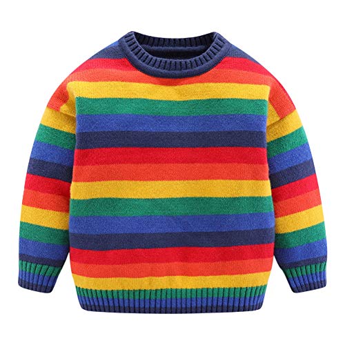 Mud Kingdom Cute Boys Sweater Colorful Rainbow Stripe Size 7-8 #TOP14