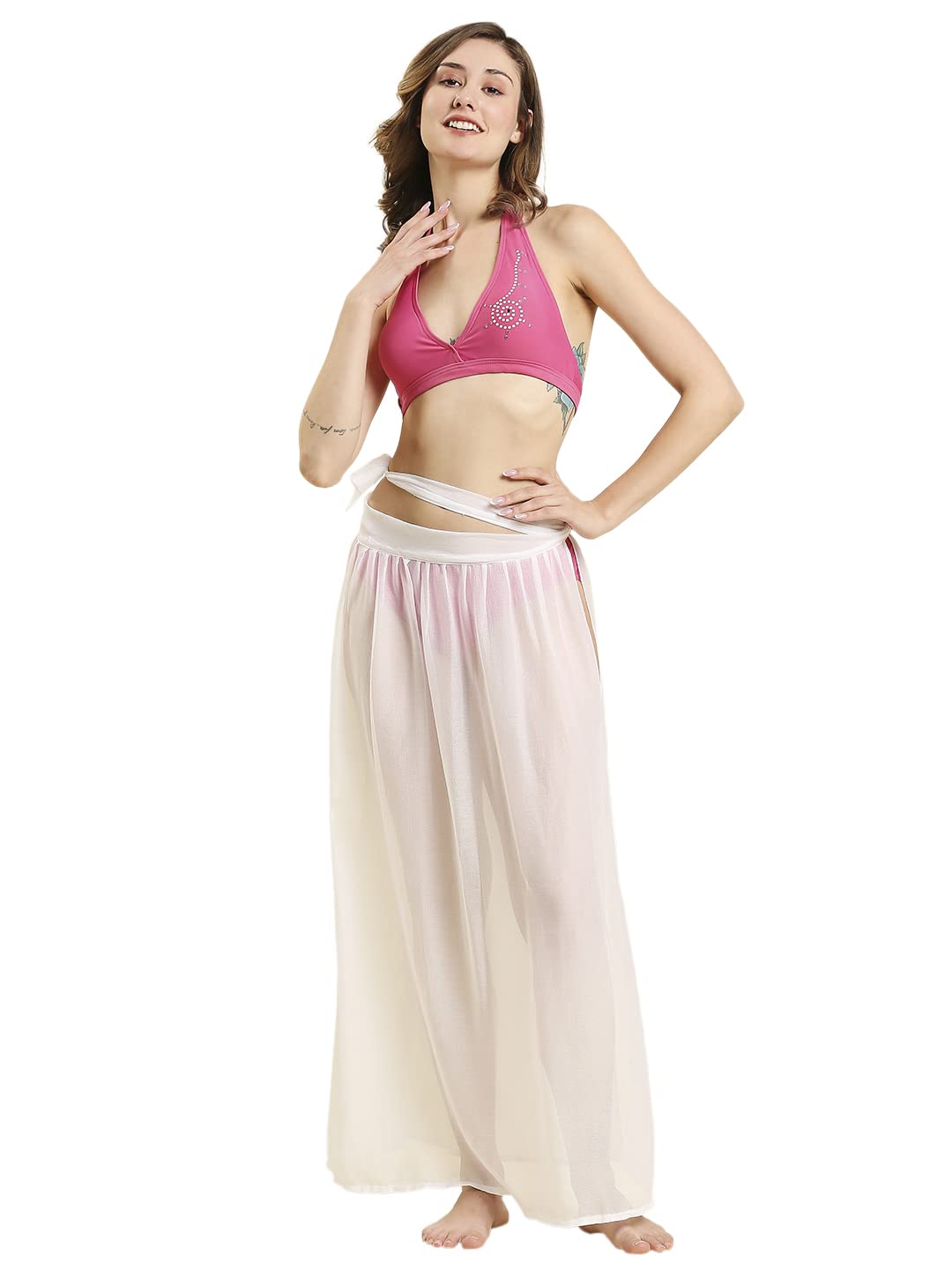 dupatta bazaar Women's White Chiffon Tie Up Long Skirt Sarong Wrap Pareo Sarong Swimsuit Body Coverup Dress, Free Size-picture-45