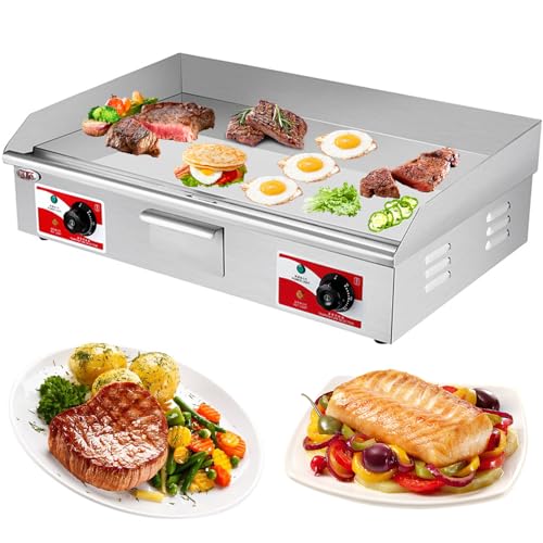 RUYICZB Plancha Electrica para Cocinar Profesional, Grill Electrico De Acero Inoxidable, Superficie Calefactora: Lisa, Protector contra Salpicaduras, Plancha De Asar, Camping Y Restaurantes,28.5in