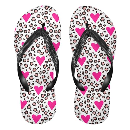 Pink Hearts Black Leopard Flip Flop Beach Summer Casual Sandal for Women & Men Shower Shoes 20861828