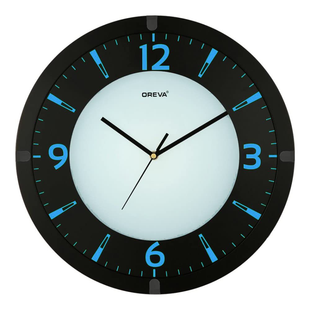 OREVA Step Movement 12 Inch Electric Wall Clock with Blue LED Light (310x310x4 mm_Ajanta MFG Pvt. Ltd.)