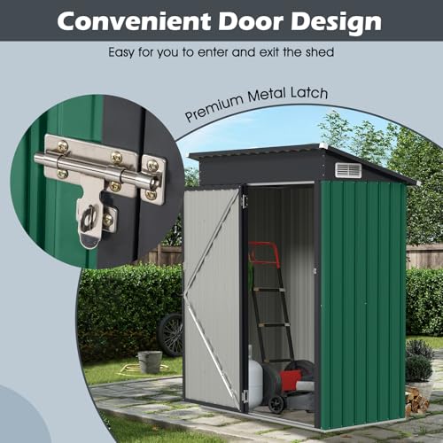 COSTWAY Gartenhaus Metall, 150 x 90,5 x 185 cm | 1,5 m³, Gerätehaus mit Pultdach & Tür, Geräteschuppen abschließbar, Gartenhütte Gartenschuppen, Garten Schuppen Outdoor (Grün)