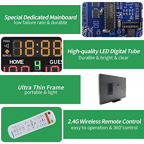 Yz Battery Powered Electronic Basketball Scoreboard With Buzzer, Portable Tabletop Digital Scoreboard With Remote, Wall-Mounted Professional Score Clock Score Keeper For Multisports Indoor Outdoor #TOP5