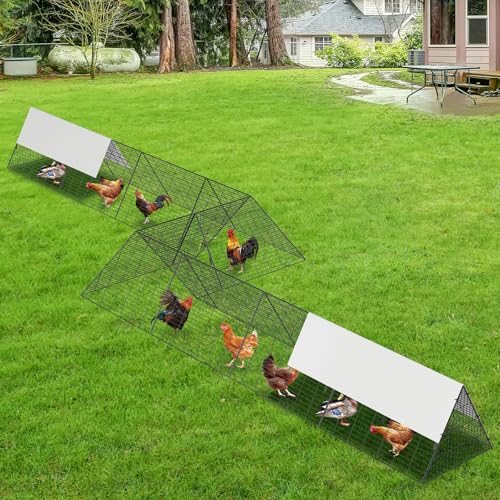 GarveeLife Metal Chicken Tunnel with Waterproof & Anti-UV Cover Chicken Run for Yard Outdoor Backyard Farm Portable Chicken Coop for Hens Ducks Rabbits 287x78.7x24.2 inch
