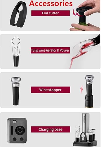 Miniatura 4 de Abrebotellas de vino eléctrico con base de carga, abrebotellas de vino con tornillo de corcho Abuzhen con cortador de aluminio, 2 tapones de vacío,