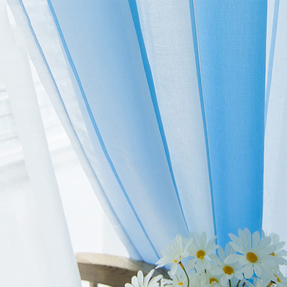 Hiseng Voile Vorhänge mit Ösen Durchsichtig Halbtransparent Ösenvorhang für Fenster Wohnzimmer Schlafzimmer Moderne und Elegante Transparent Gardine 2er Set (Blaue Streifen,137x160cm)
