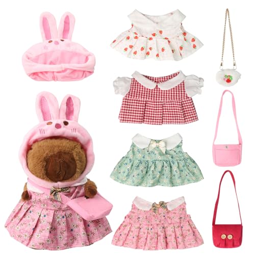 LHOEST Capibara Peluche con Ropa Sombrero 9 Piezas Simulación Carpincho Peluche Kawaii Capybara Peluche de Capibara Animal de Peluche Carpincho Juguete de Peluche Capybara Regalo para Niños y Niñas