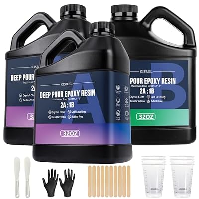 Deep Pour Epoxy Resin, KISREL 96OZ Resin Epoxy Kit (2:1) for 2-4 Inch Pour Depths?Bubble Free, Low Odour, Crystal Clear Casting Resin for Bar Tops, Table Tops, River Tables, Wood Fillers, Crafts