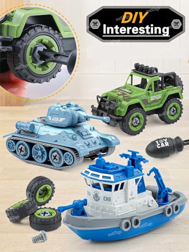 Image of Zest 4 Toyz Pack of 4 DIY Vehicle Toys Take Apart Toys Military Army Car Toy Kids STEM Sand Toys for Kids Birthday Gifts for Boys 2 3 4 5 6 Year Old (Multicolor)