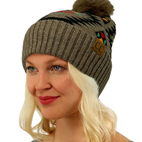 Image of CC Fur Pom Winter Fall Chunky Stretchy Cable Knit Beanie Hat