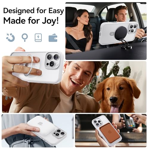 Image of CASEKOO Ultra-Magnetic Stand for iPhone 16 Pro Case, Shockproof Slim, White | [Military Drop Protection] [Compatible with MagSafe] Translucent Matte Slim Ring Holder Case for iPhone 16 Pro 6.3 Inch