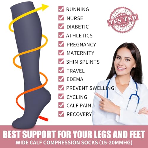 Image of Compression Socks for Women & Men Circulation (6 Pairs) 15-20 mmHg is Best Support for Athletic Running,Nurse