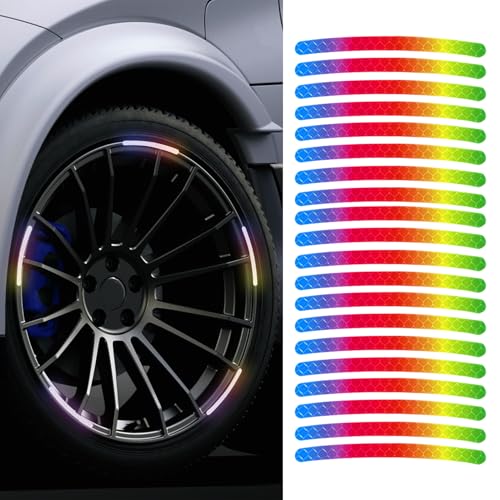 Image of 20PCS Reflective Car Wheel Decorative Stripe Stickers, Car Wheel Decals, Night Safety Warning Car Stickers, Anti-Scratch Reflective Rim Stickers Universal for Cars Motorcycles (Colorful)