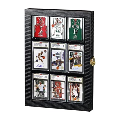 Fanousy Baseball Card Display Case, PU Leather Trading Card Display Frame Holds 9 Psa Graded Card Wall Memorabilia Display Cases for Sports Football Basketball Pokemon Trading Playing, Vertical Cover