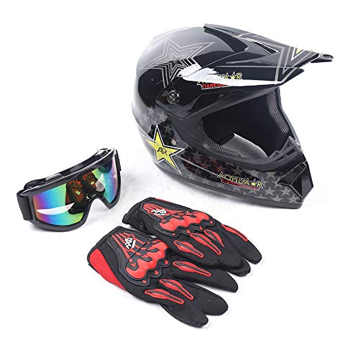 KANING Youth Kids Motocross Dirt Bike Helmet, Racing Kids ATV Dirt Bike Protector Helmet+Goggle+Glove Set Motocross (Style 2, L)