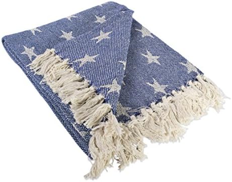 DII 4TH of July Patriotic Throw Blanket with Decorative Tassles, Use for Chair, Couch, Bed, Picnic, Camping, Beach, & Just Staying Cozy at Home (50 x 60), Star Nautical Blue