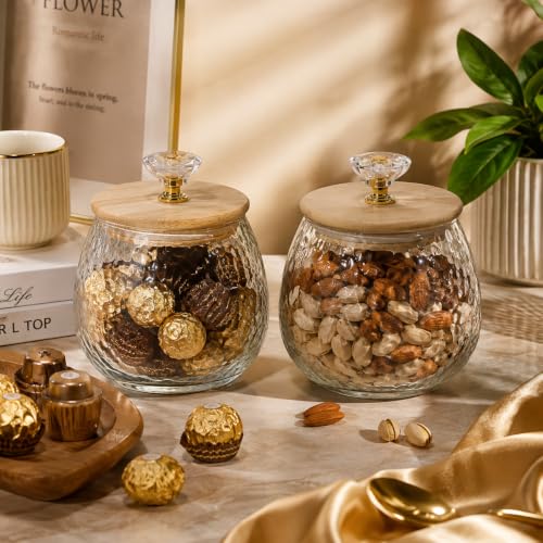 Image of bellemax 500ML Clear Glass Storage Jar With Air Tight Wooden golden butterfly Lids- Airtight Food Jars Glass Kitchen Containers For Pantry, Pickle Jar, Sugar Pasta Sugar Storage Jar (BM-04, Set of 2)