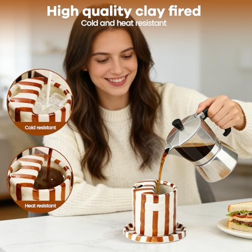 Taza de Cerámica Resistente al Calor 10oz con Diseño Rayado miniatura 3