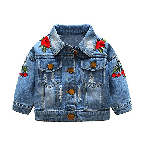 Baby Girls Denim Jacket Rose Flower Embroidery Toddler Ripped Denim Coat For Kids