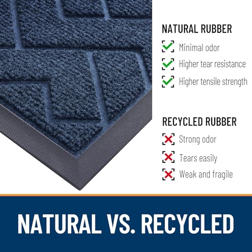 Image of OLANLY Front Door Mat Indoor Outdoor Entrance, Waterproof All-Season, All-Weather Doormat, Sturdy Natural Rubber, Low Profile, Easy Clean Patio Porch Entryway Mat, Herringbone Brick (Blue, 59x23)