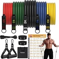 Fitness Widerstandsbänder Set – 5er Set Trainingsbänder mit Griffen, Türanker, Knöchelriemen & Poster – 70 KG/150 lbs Latex Expander für Krafttraining & Zuhause Workout