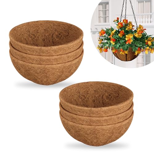 Bamworld Esteras de Fibra de Coco Natural para Macetas Colgantes, Forro de Coco, Recambio de Coco, Cesta Colgante para Jardín, Macetas de Interior y Exterior, Marrón 30×30×15 cm 6 Piezas