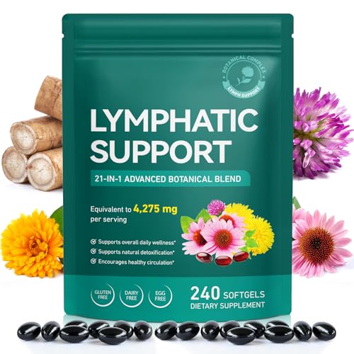 Lymphdrainage Kapseln 240 Softgels Lymphdrainage Lymphatic Drainage Supplement 4275mg 21-in-1- Kräutermischung No Gluten für das Gleichgewicht des Lymphsystems