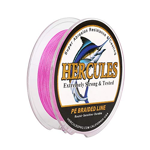 HERCULES Braided Fishing Line 500m 547yds 6lbs-100lbs Pe Superline 4 Strands (Pink 6lb/2.7kg 0.08mm), 6lb/ 0.08mm/ 500m (547yds)