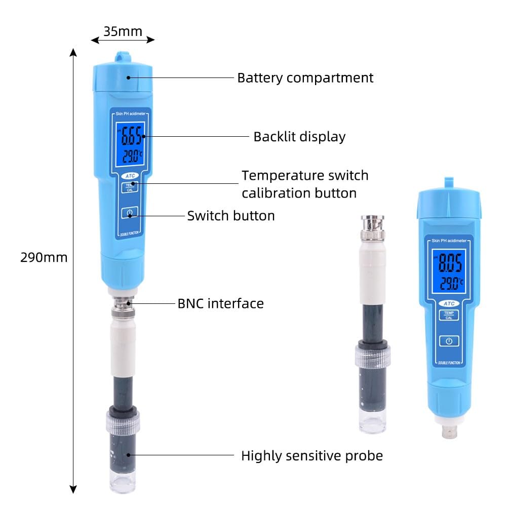 PH - Termometro a penna per alimenti, terreno, frutta, per carne e laboratorio, con test di acidità digitale, IP67, impermeabile, confezione da 1