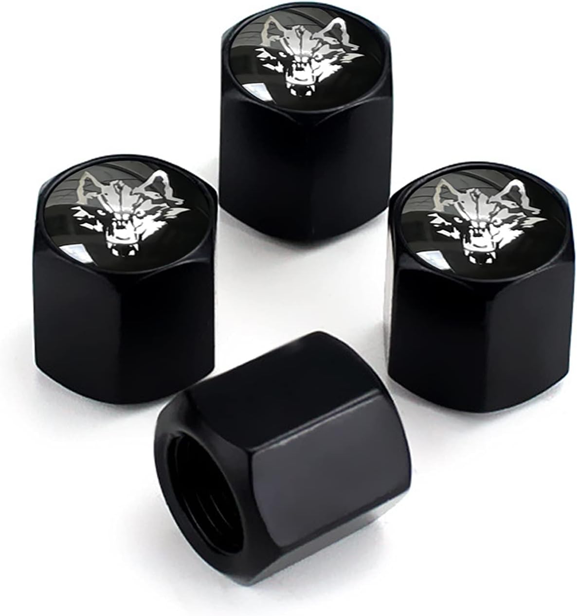 Valve Caps for Car Tires | Valve Stem Caps for Cars SUVs Trucks Motorcycles Bicycles | 4 Pack Wolf Head Logo Car Decoration Accessories Universal Car Valve Stem Dust Proof Covers