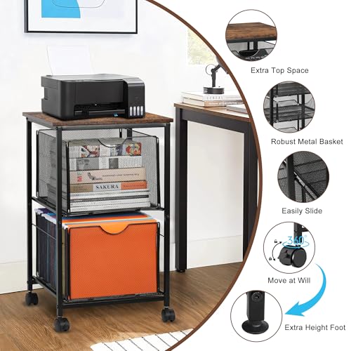 EasyPAG Mesh Rolling File Cart 2 Pull Out File Drawer with 4 Swivel Casters Wheels Assemble Cube Organizer,Black