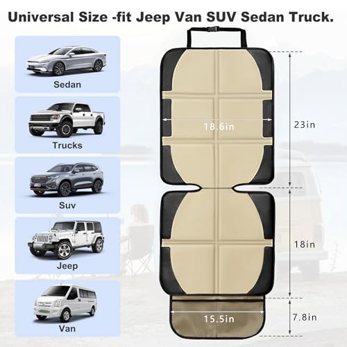Image of Car Seat Protector for Child Car Seat, 2 Pack Baby Car Seat Covers with Mesh Pockets & Non-Slip Backing 600D Durable Seat Protector Under Baby Car Seat for Car Back Seat (Beige, Large)