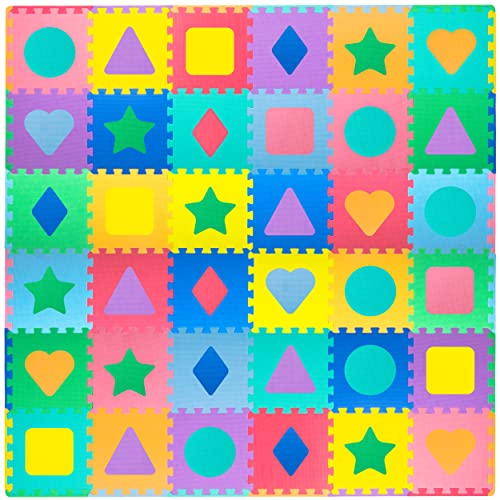 ProSource Kids Foam Puzzle Floor Play Mat with Shapes & Colors 36 Tiles, 12"x12" and 24 Borders by ProSource - Used condition - US$34.48