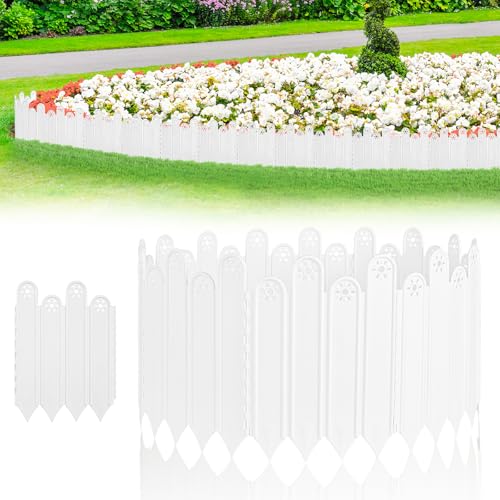 10 Pcs White Garden Edging Borders, 11.8 inch Tall Landscaping Edging, Total 7ft Interlock Decorative Garden Fences, Plastic Edging No Dig Lawn Edges Flower Beds Barriers, for DIY Patio Pathway Garden