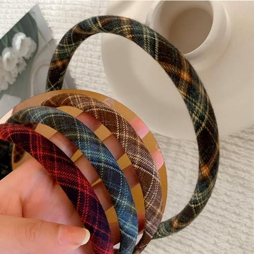 4 PCS Hairbands, Vintage Plaid Elastic Padded Headbands - Image 3