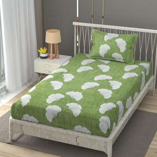 Image of Premium Heavy Cotton Flat Bedsheets with 1 King Size Pillow Covers | Single Bed 350 TC | 60 x 90 Inch Single Size Flat | :- Green Jhaad