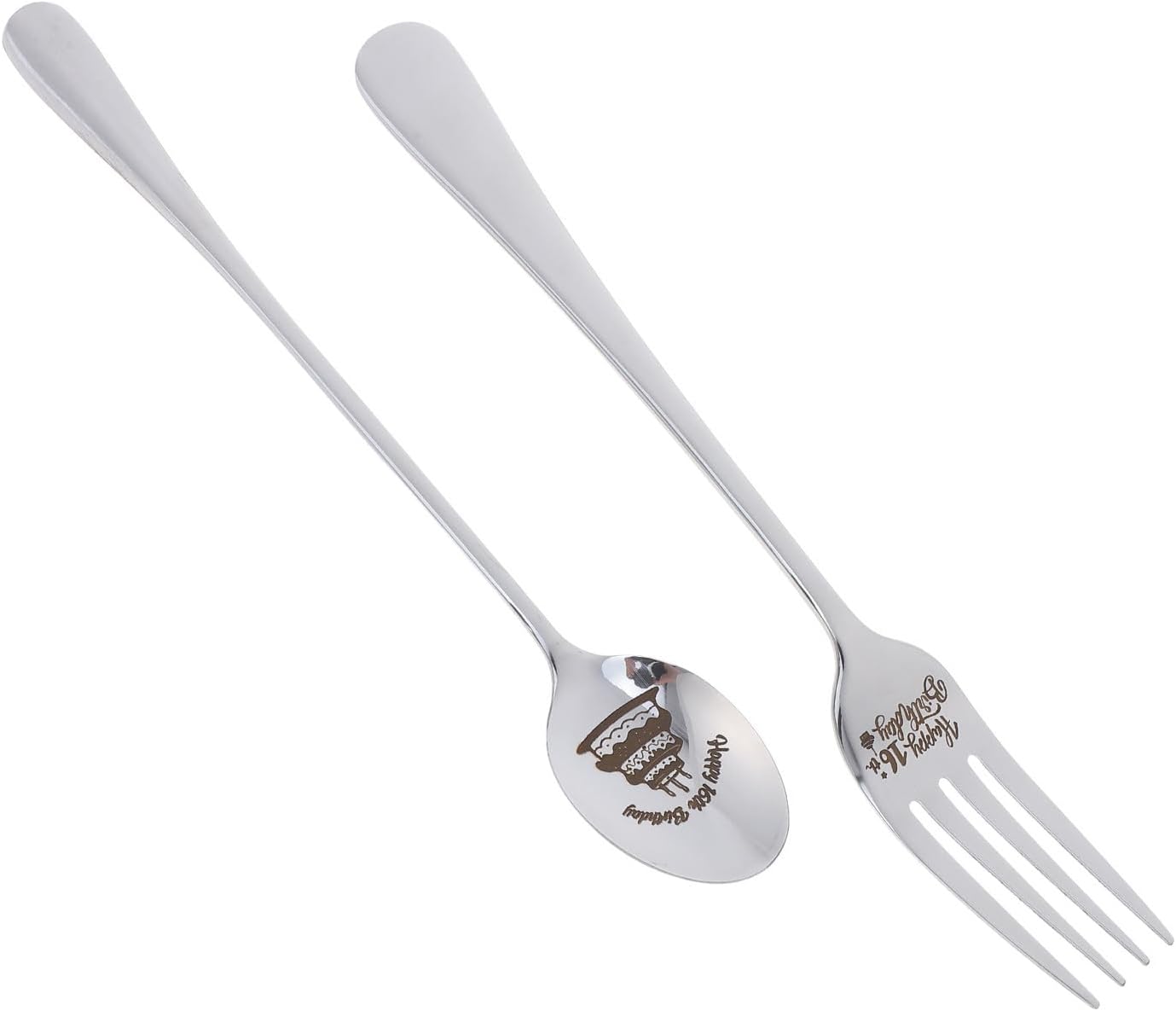 Elegant Engraved Spoon and Fork 16th Birthday Gift Set