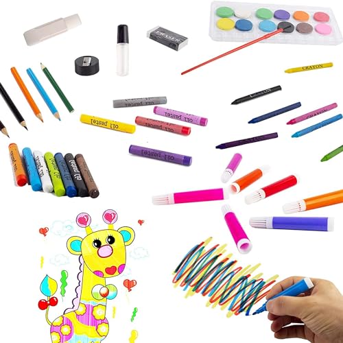 Image of KARP Children Deluxe Art Drawing Crayon Color Set for Kids Case Art and Craft Supplies Drawing and Painting Set Great Gift (150Pcs -Black)
