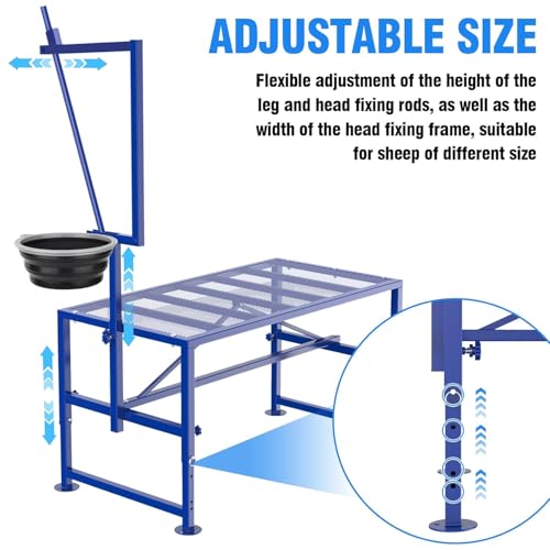 Lezbanz 600 LBs Goat Stand with Feed Bin, Goat Milking Stand for Milking and Sheep Hoof Trimming, Adjustable Size, Iron Blue